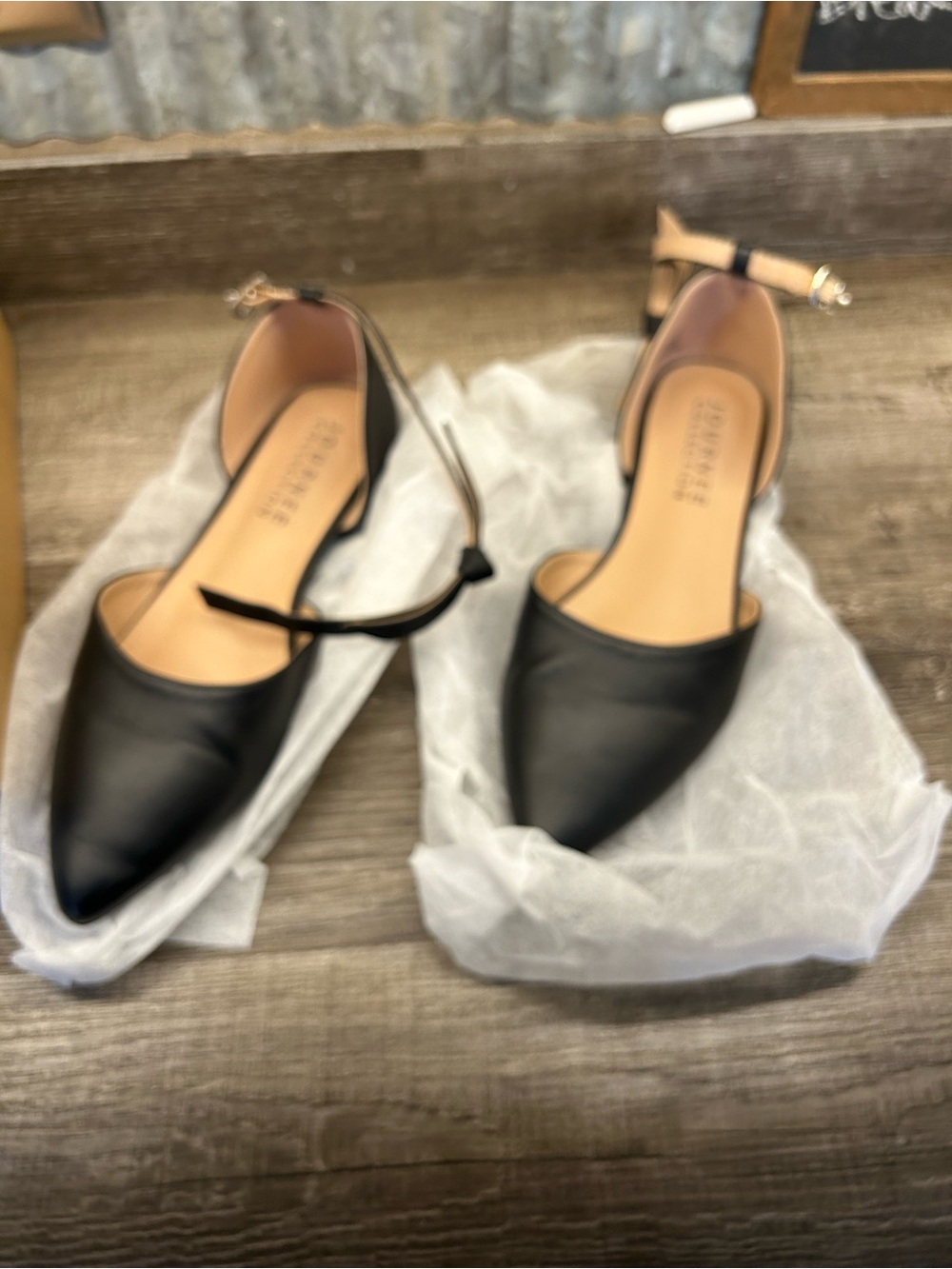 Pointed Toe Ankle Strap Flats in Black - Women's “Journee Collection”